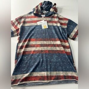 NWT- Lularoe XS Frankie Americana Striped Hooded T-Shirt